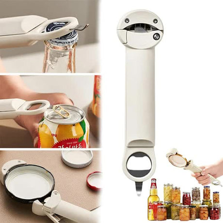 Multifunctional Can Opener and Bottle Cap Holder for Weak Hands Adjustable Telescopic Grip Opener