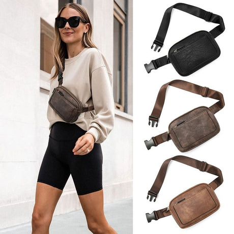 Women's Black PU Leather Belt Bag Crossbody Waist Shoulder Travel Bag