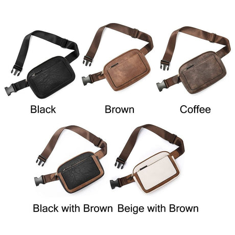 Women's Black PU Leather Belt Bag Crossbody Waist Shoulder Travel Bag