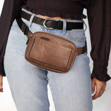 Women's Black PU Leather Belt Bag Crossbody Waist Shoulder Travel Bag