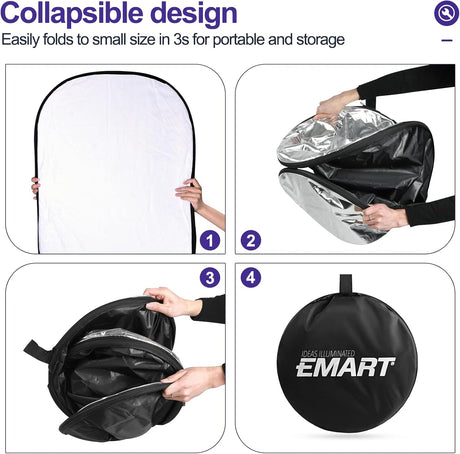 5-in-1 Foldable Light Reflector 60 x 90 cm Large Oval Portable Photo Reflector with Carrying Bag