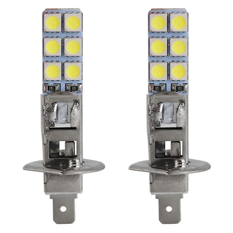 2 pcs H1 LED Headlight Bulbs Kit 6000K Super White 55W Fog Light with 12 SMD 5050 Chips