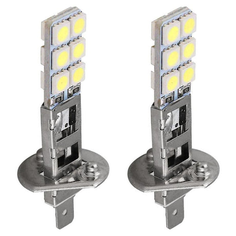 2 pcs H1 LED Headlight Bulbs Kit 6000K Super White 55W Fog Light with 12 SMD 5050 Chips
