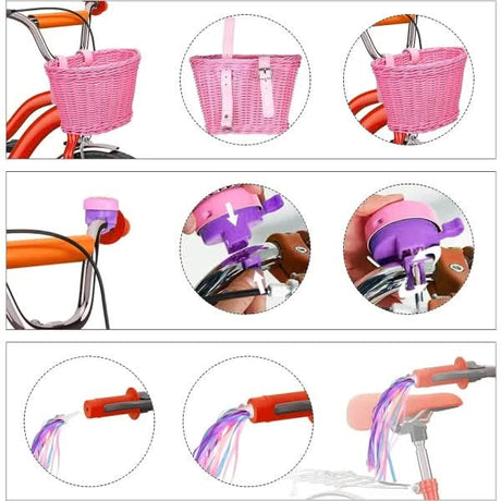 Pink Purple Children's Bicycle Basket with Adjustable Front Straps