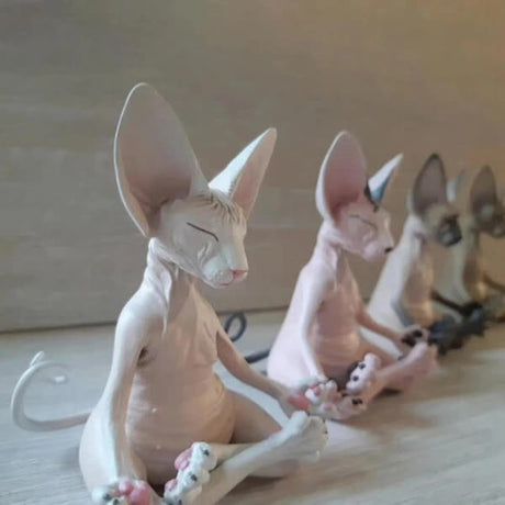 Meditating Cat Figurines Set of 4 Handmade Decorative Collectible Toys