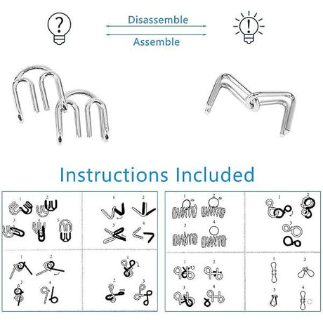 8pcs Metal Brain Teaser Puzzle Rings IQ Training Game for Kids and Adults Board Games