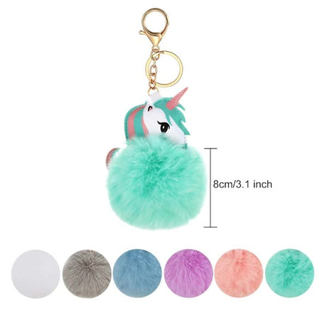 6-Pack Cute Animal Pom Pom Keychain, Faux Plush Fluffy Keychains For Girls