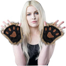 Therian Paws Half Finger Cute Embroidered Fur Paw Gloves 1 Pair Black Compatible with Kids Adults Cosplay Stage