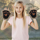 Therian Paws Half Finger Cute Embroidered Fur Paw Gloves 1 Pair Black Compatible with Kids Adults Cosplay Stage