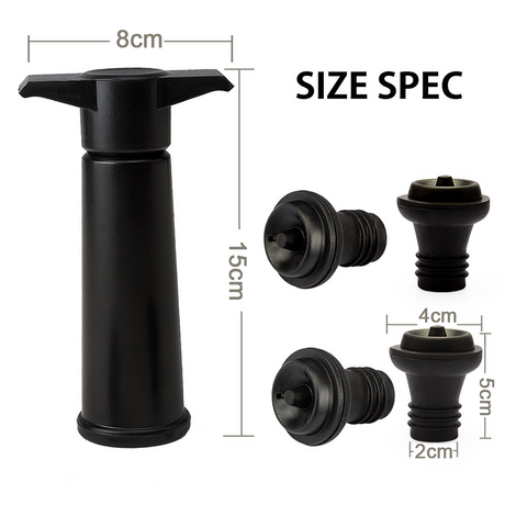 Vacu Vin Wine Saver Pump with Stoppers Black Keeps Wine Fresh