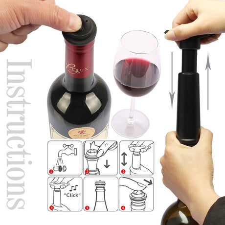 Vacu Vin Wine Saver Pump with Stoppers Black Keeps Wine Fresh