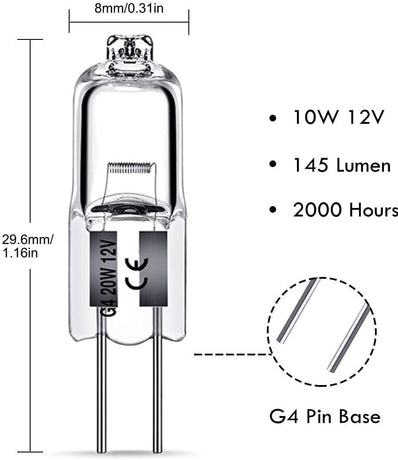 G4 Halogen Lamps 10W 12V Warm White 10-Pack