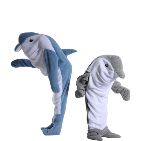 Shark Onesie Pajamas Blue-Gray Shark 140 Sleeping Bag Blanket Cartoon Jumpsuit Flannel Home Wear for Men and Women