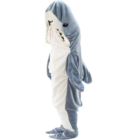 Shark Onesie Pajamas Blue-Gray Shark 140 Sleeping Bag Blanket Cartoon Jumpsuit Flannel Home Wear for Men and Women