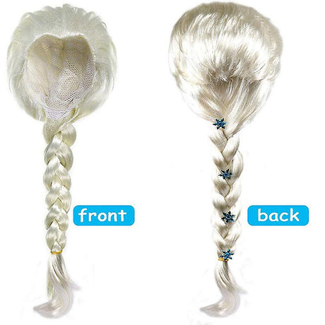 Elsa Cosplay Costume Set with Princess Dress, Gloves, Crown, Wand, Jewelry, Wig, Necklace, Braid