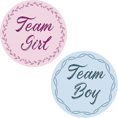 40 Pcs Gender Reveal Stickers Team Boy Girl Round Labels Blue Pink