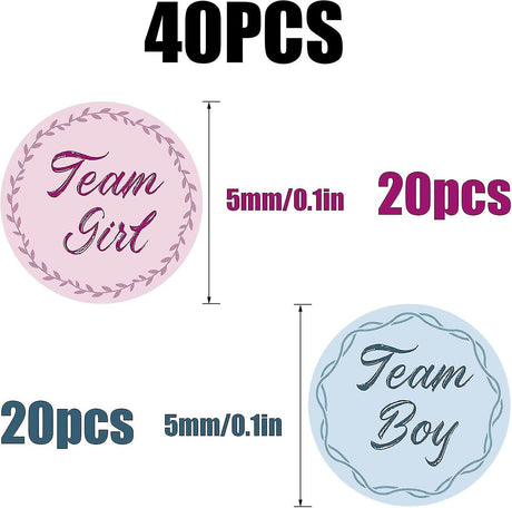 40 Pcs Gender Reveal Stickers Team Boy Girl Round Labels Blue Pink