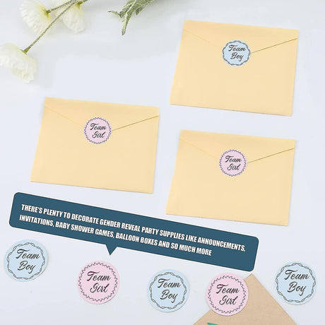 40 Pcs Gender Reveal Stickers Team Boy Girl Round Labels Blue Pink