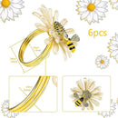 Sunflower and Daisy Napkin Rings Set of 12 Gold Bee Design for Formal and Casual Dining