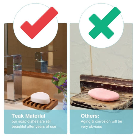Teak Wood Soap Dish Holder 2pcs for Shower Bathroom Kitchen Compatible with Braun