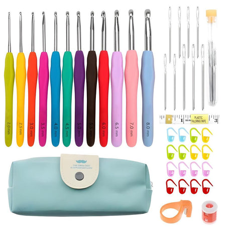 Crochet Kit with Needles, Stitch Markers, Tape Measure - 45-Piece Multicolor Knitting Set