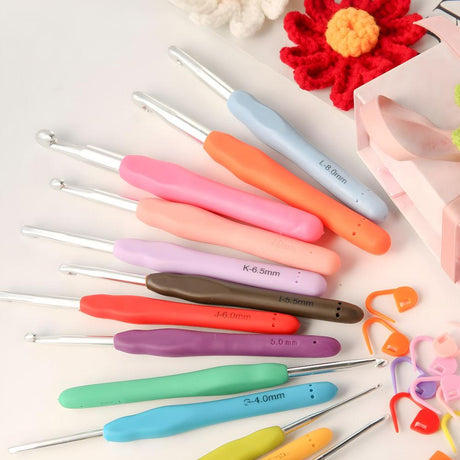 Crochet Kit with Needles, Stitch Markers, Tape Measure - 45-Piece Multicolor Knitting Set