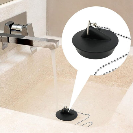 Universal Sink Stopper with Ball Chain and Hook for Sink or Bathtub, Stainless Steel