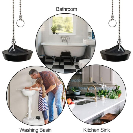 Universal Sink Stopper with Ball Chain and Hook for Sink or Bathtub, Stainless Steel