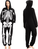 Skeleton Onesie Pajamas Black XL Unisex Halloween Costume Plush Jumpsuit Sleepwear