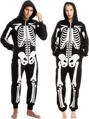 Skeleton Hoodie Onesie Pajamas for Adults - Black L - Plush Skeleton Jumpsuit with Zipper Costume \u0026 Sleepwear