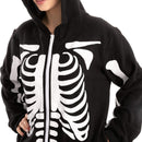 Skeleton Hoodie Onesie Pajamas for Adults - Black L - Plush Skeleton Jumpsuit with Zipper Costume \u0026 Sleepwear
