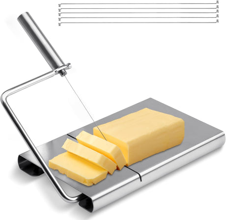 Stainless Steel Cheese Cutter with Wire for Block Cheese, Six Replacement Wires