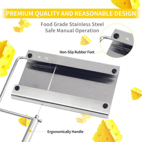 Stainless Steel Cheese Cutter with Wire for Block Cheese, Six Replacement Wires