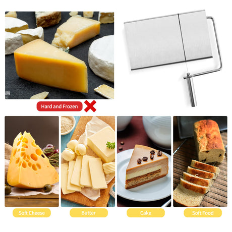 Stainless Steel Cheese Cutter with Wire for Block Cheese, Six Replacement Wires