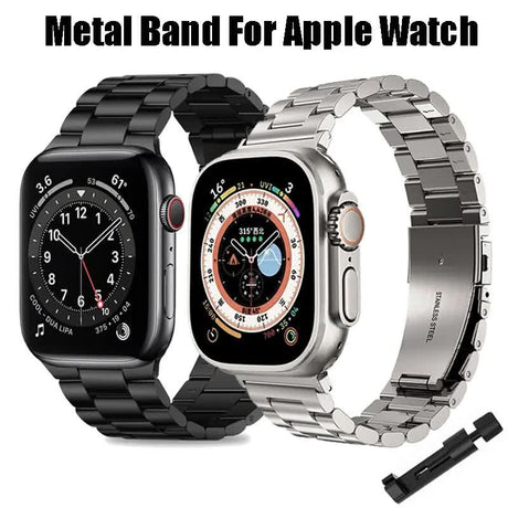 Stainless Steel Band Compatible with Apple Watch Series 9 8 7 6 5 49mm 45mm 44mm 42mm Black Metal Bracelet