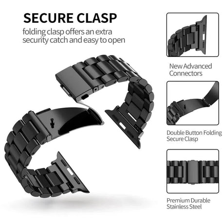 Stainless Steel Band Compatible with Apple Watch Series 9 8 7 6 5 49mm 45mm 44mm 42mm Black Metal Bracelet