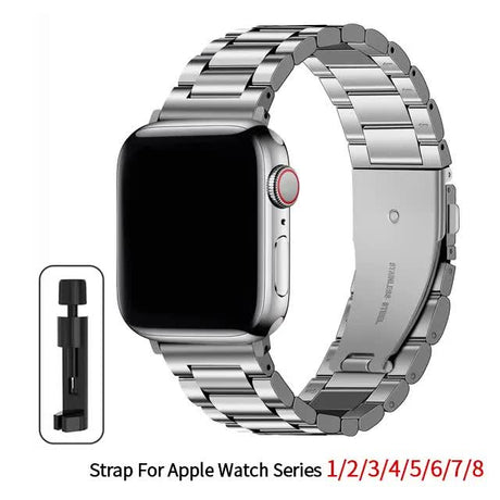 Apple Watch Band Compatible with Series 9 8 7 6 5 Stainless Steel Metal Bracelet Silver 49mm 45mm 44mm 42mm