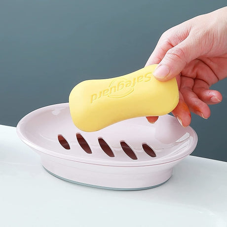 Pink Soap Dish Set 2-Pack Non-Slip Plastic Soap Holder with Drip Tray Easy Clean Soap Saver