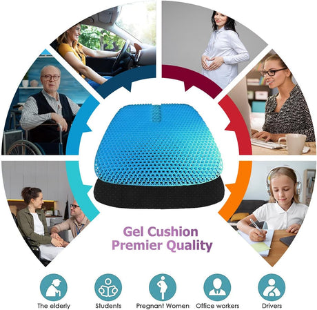 Gel Seat Cushion for Long-Term Sitting Pressure Relief Double Thick Gel Office Chair Cushion