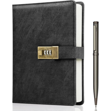 Lockable A5 Vintage PU Leather Diary 240 Pages 21.8 x 14.7 cm with Pen and Gift Box