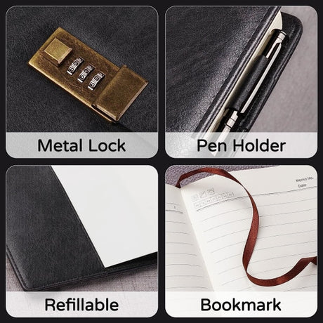 Lockable A5 Vintage PU Leather Diary 240 Pages 21.8 x 14.7 cm with Pen and Gift Box
