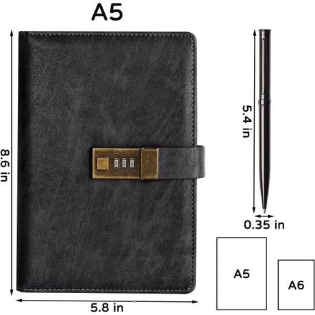 Lockable A5 Vintage PU Leather Diary 240 Pages 21.8 x 14.7 cm with Pen and Gift Box