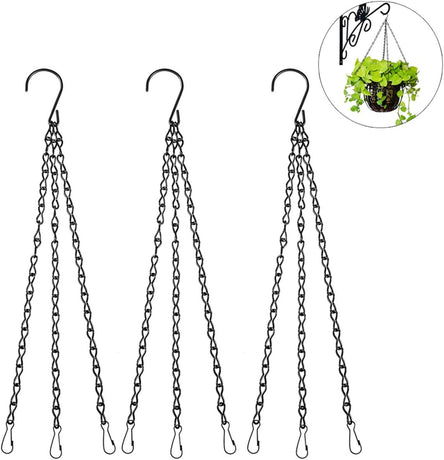 Hanging Chain Set Replacement Garden Flower Pot Plant Hanger with Clips Hooks for Bird Feeders Metal 3-Pack