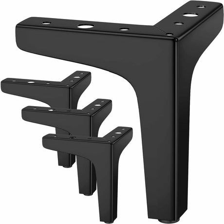 Black Furniture Legs Set of 4, 600 kg Load, 17 cm Modern Metal Triangular Hairpin Legs Compatible with Cabinets and Sofas