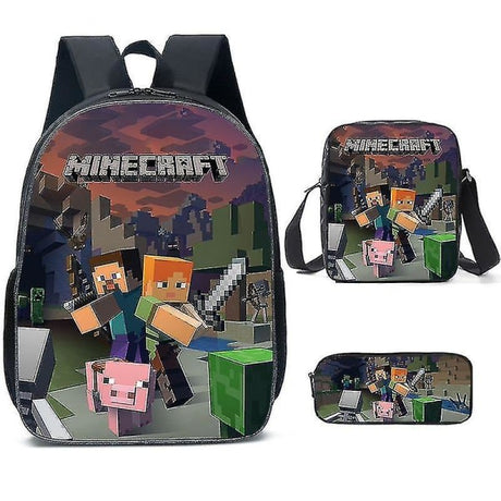 Minecraft Backpack 3 Sets for Elementary High School Students Compatible with Minecraft
