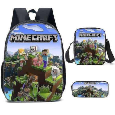 Minecraft Backpack 3 Sets for Elementary High School Students Compatible with Minecraft