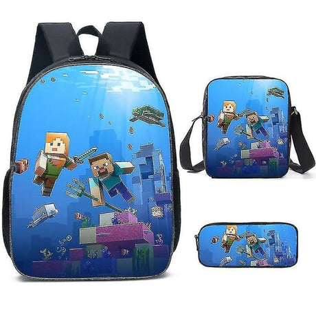 Minecraft Backpack 3 Sets for Elementary High School Students Compatible with Minecraft