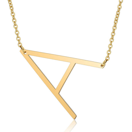 Gold Side Block Shaped Initial Letter Necklace for Women Stainless Steel English Letter AA
