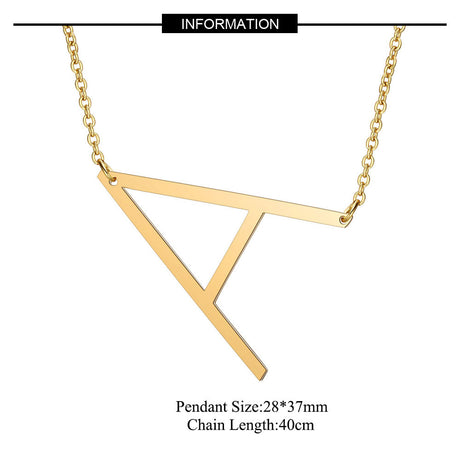 Gold Side Block Shaped Initial Letter Necklace for Women Stainless Steel English Letter AA