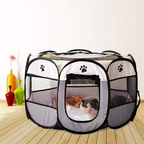 Foldable Playpen for Dogs and Cats Portable Soft Fabric Kennel Indoor Outdoor 74x74x43cm Gray